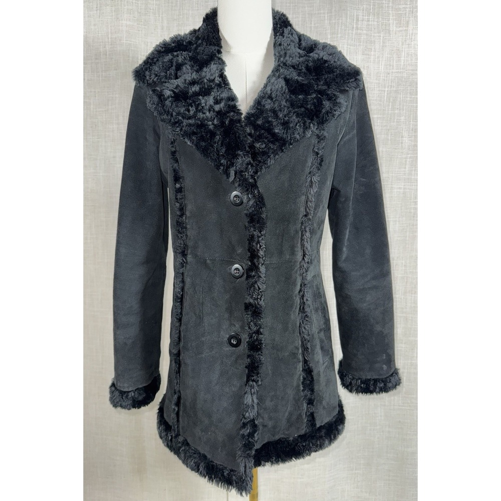 Vintage Y2K Wilsons Leather Maxima Coat Women's Small S‎ Suede Faux Fur Black
